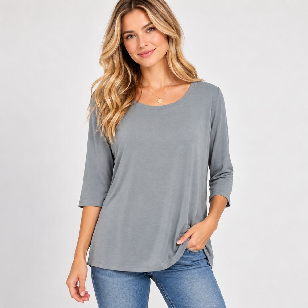 Susan Graver Liquid Knit Blouse Women's Size 1X NWOT Gray Office Minimalist